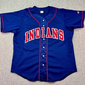 Vintage Wilson Made in USA Indians Baseball Jersey 21 Blue Red Mesh Large